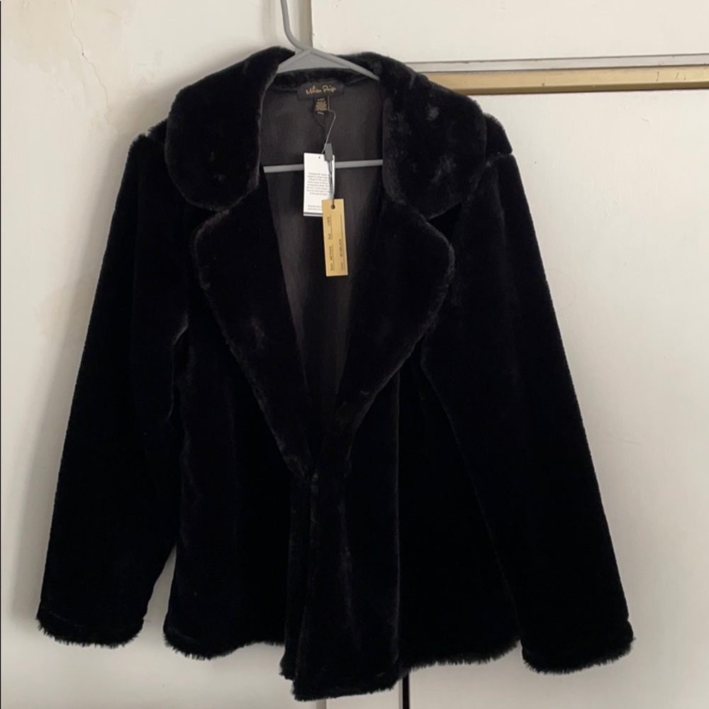 NWT Melissa Paige Faux black fur jacket size Large